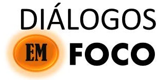 Logomarca do Diálogos em Foco. Letras pretas, uma palavra sobre a outra e a palavra 